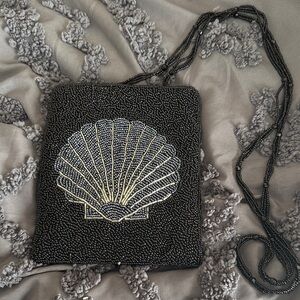 Black Beaded Shell Design Clutch